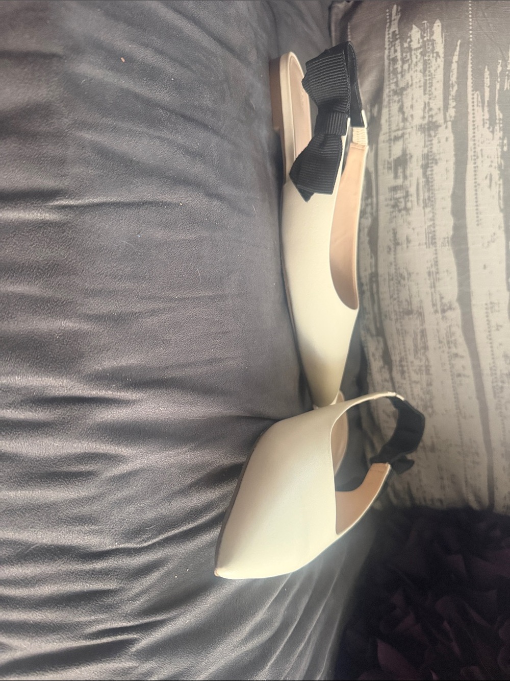 Maeve from anthropology Cream Pointed Slingback Flats w/ bl bow. NWB sz 8